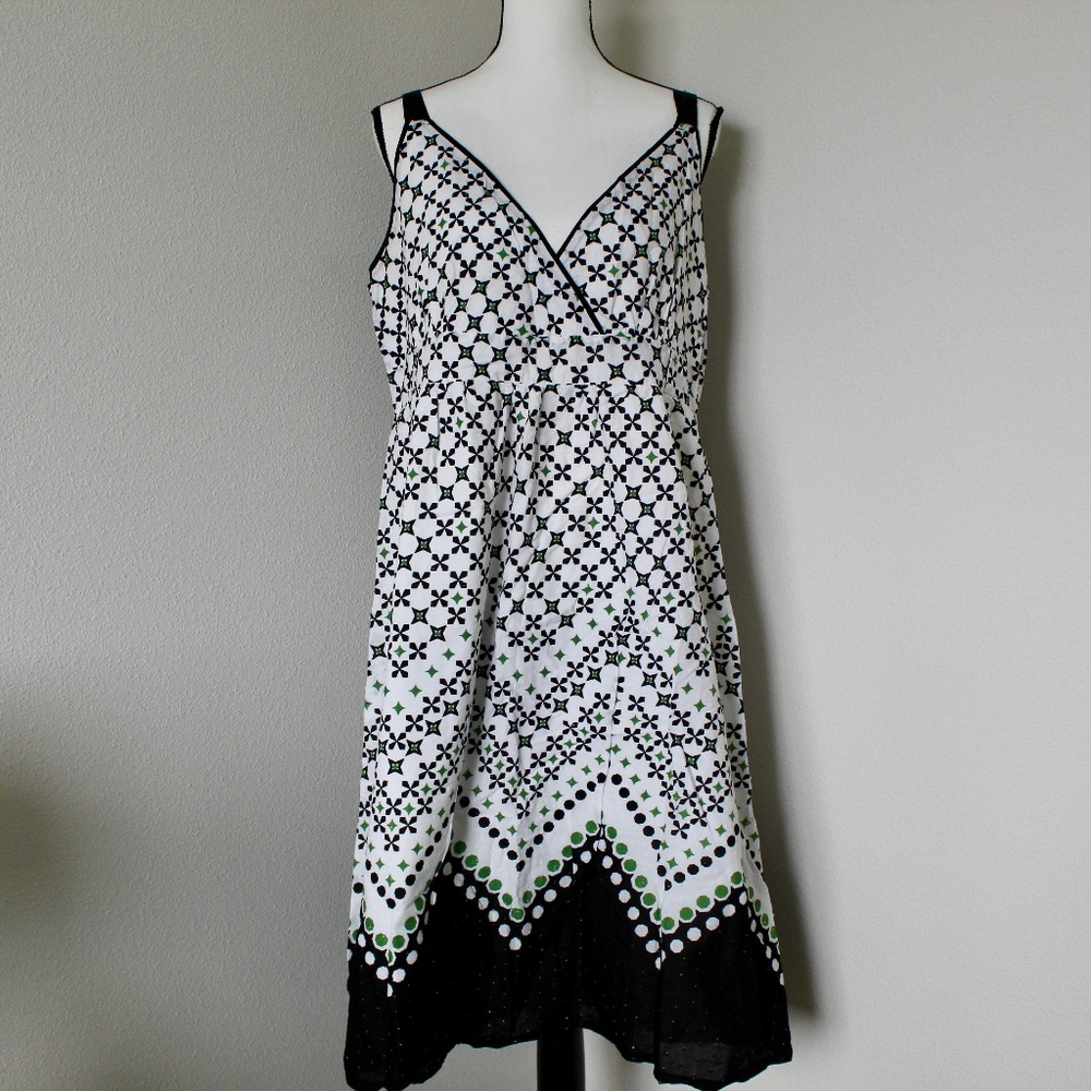 White & Black Star & Dot Print Empire Waist Dress